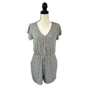 Gilli Green & Pink Ditsy Floral Romper Short Sleeve Casual Preppy Summer Medium